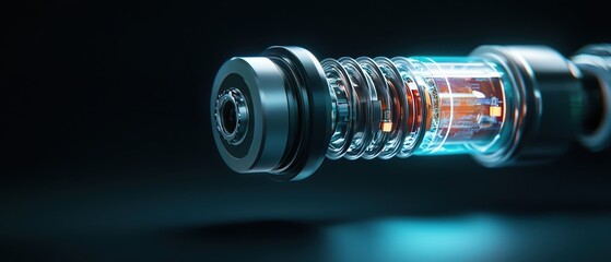 Futuristic technology concept featuring a glowing, transparent device with intricate details and illuminated components.