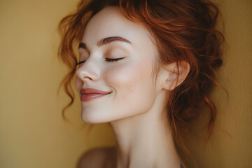 Naklejka premium A close up of a woman's face with tattoos and her eyes closed