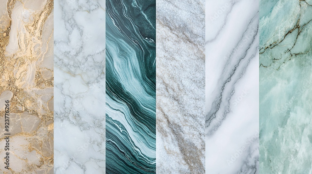Poster variety of marble textures showcasing different colors and patterns in a visually striking arrangeme