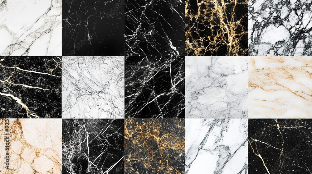 Aufkleber various marble textures and patterns displayed in a grid format showcasing different colors and vein