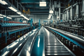 Obraz premium Industrial Factory Interior with Conveyor Belts