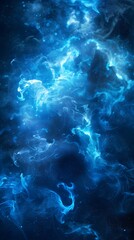 Fototapeta premium Blue Smoke and Magic on a Black Background with Starlight, Blending Business Elements. A Mysterious and Powerful Scene Merging the Ethereal with Corporate Themes. Capturing the Essence of Innovation, 