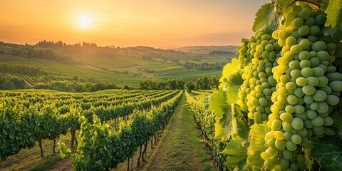 Naklejka premium Lush Vineyard in Summer Ideal for Wine Enthusiasts