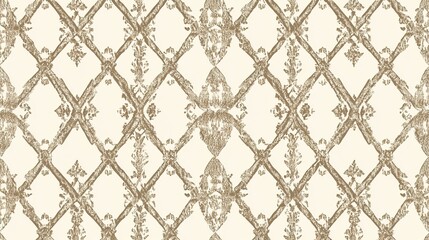 Fototapeta premium Elegant decorative fabric pattern in neutral tones featuring intricate diamond shapes and floral motifs