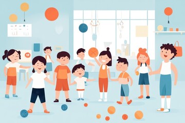 Active Lifestyle: Hand-Drawn Vector of Energetic Students in a Vibrant Physical Education Class Promoting Health and Wellness