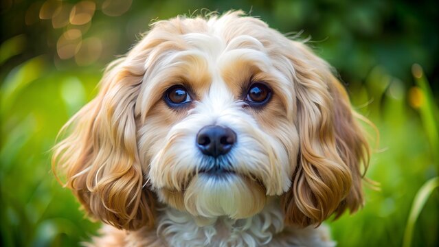 cavachon breed dog close up portrait
