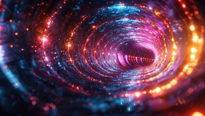 Swirling Neon Tunnel of Light