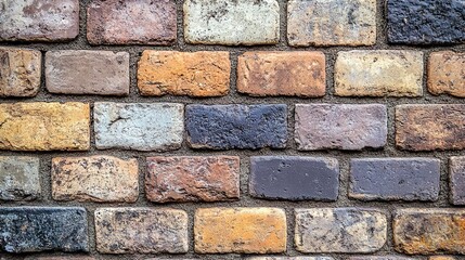 Obraz premium Textured brick wall in various earthy tones with subtle imperfections, located in an urban setting