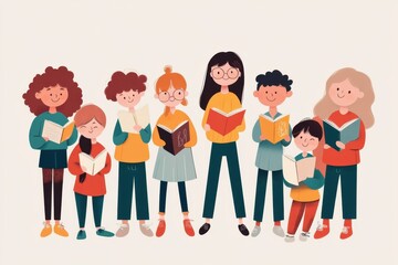 Obraz premium Creative Writing Education: Vibrant Poetry Workshop with Diverse Students in Hand-Drawn Vector Style