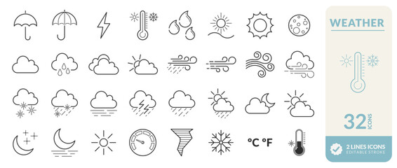 Set of icons for climate weather alerts temperature rays rain hot weather cold tornadoes symbols geographic map communication. high quality vectors. See more on our profile