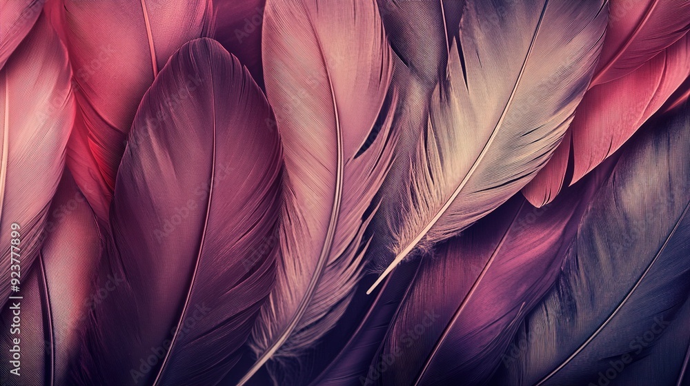 Poster colorful feathers arranged in a visually striking pattern on a dark background
