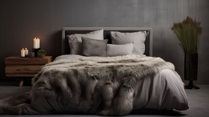 A photo of a bed with a luxurious faux