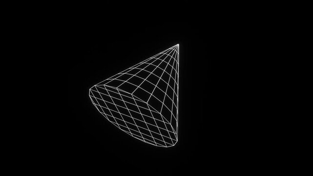 3d render of a futuristic wireframe grid cyber y2k triangle shape glowing neon white on black background isolated illustration. Outline element abstract retro poster. Animation loop 4k