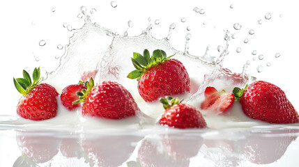 strawberries in splash transparent background