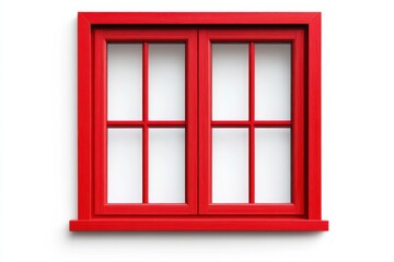A vibrant red window frame with a classic design, perfect for enhancing architectural visuals and adding color to any setting.