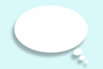 White circle paper speech bubble shape against light blue color background.