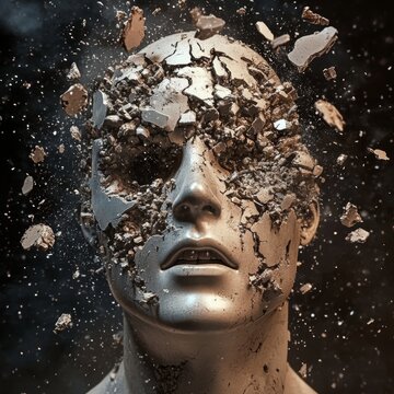 Exploding head emoji with fragments flying out 
