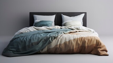 A photo of a bed with a reversible duvet cover