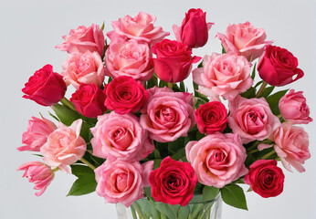 Fototapeta premium Beautiful Bouquet of Red and Pink Roses Arranged in Glass Vase for Special Occasions