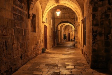 Fototapeta premium Illuminated Stone Alleyway