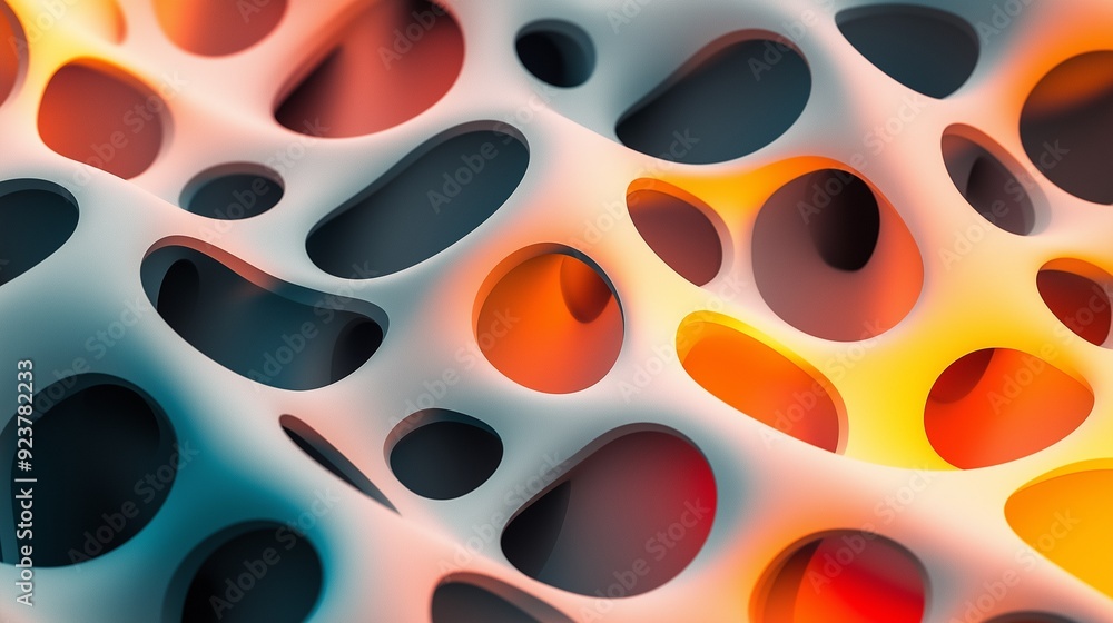 Poster the structure consists of multiple interconnected, oval-shaped holes that form a complicated and det