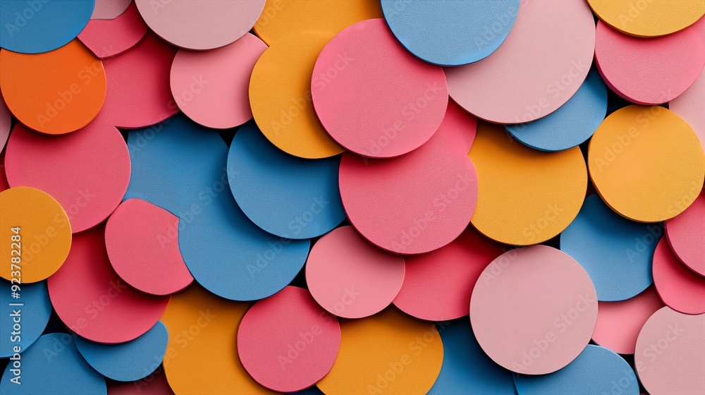 Poster a vivid and lively abstract background made up of overlapping circles in different hues.