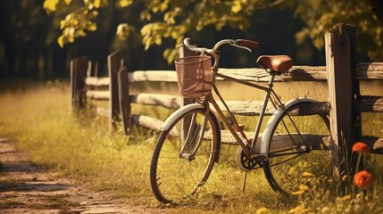 Fototapeta premium A photo of a bicycle leaning against a rustic