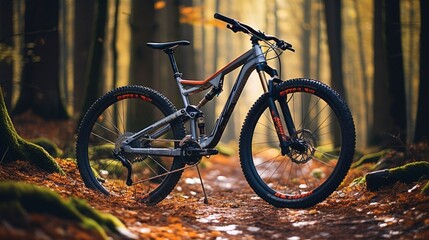Fototapeta premium A photo of a bicycle on a forest trail during