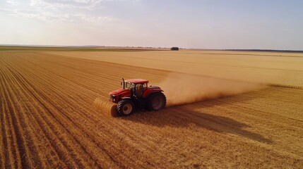 Obraz premium Baling machine gathers straw.
