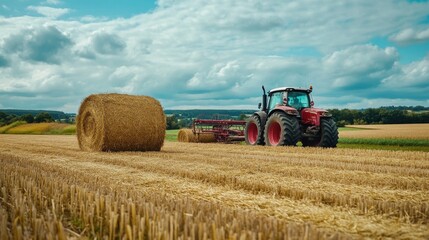 Obraz premium Baling machine collects straw.