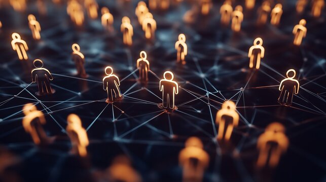 A heterogeneous group of individuals linked by a network of lines and dots.