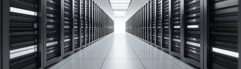 Obraz premium A modern data center including rows of servers.