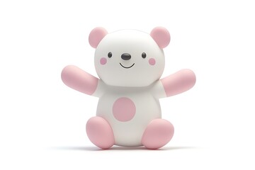 Fototapeta premium Whimsical 3D Clay Cartoon Style Stuffed Animal Floating in Pastel Colors on Pure White Background