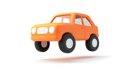 Playful 3D Clay Toy Car Mid-Jump in Pastel Colors on Pure White Background