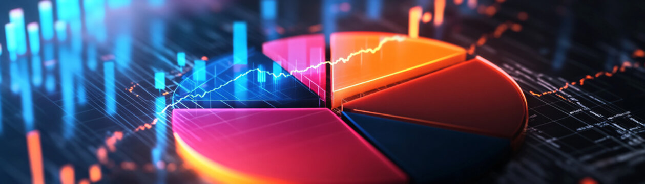 3D financial pie chart with glowing segments, representing diversified investments