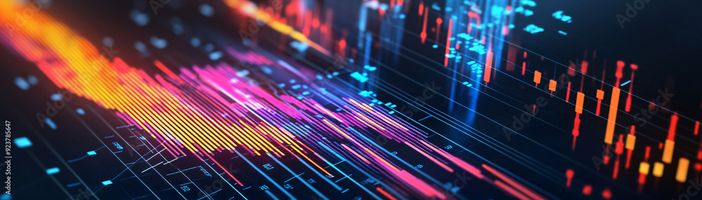 Poster 3d financial report with dynamic visual elements, representing comprehensive analysis