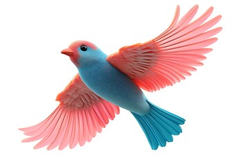 Fototapeta premium Whimsical Clay Bird in Pastel Tones Soaring in Flight on White Background