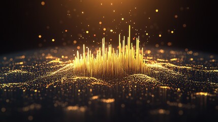 Futuristic Holographic Stock Market Success Display with Golden Highlights, Generative Ai