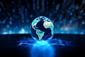 Fototapeta premium featuring a glowing digital 3D model of Earth with code