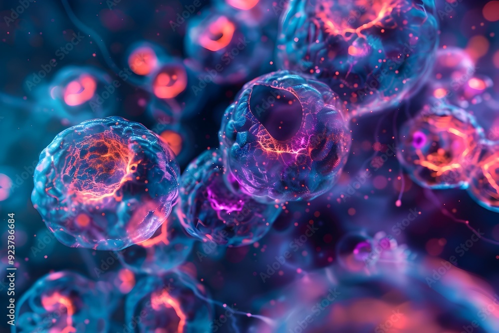 Poster abstract cell structure with glowing core.