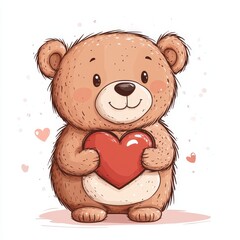 Obraz premium Clipart of a cute bear holding a heart, vector illustration