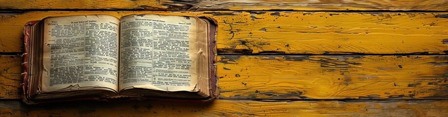 Open Bible on a Weathered Wooden Table