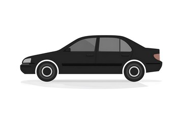 Fototapeta premium Modern Flat Style Car Icon with Solid Black Shadow - Minimalistic Digital Illustration on White Background