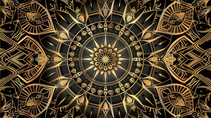 Obraz premium Elegant Abstract Art Deco Background Featuring Rich Gold and Black Geometric Patterns with Luxurious Details and a Sophisticated Retro Look