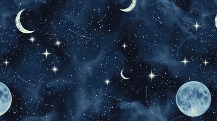 Space pattern featuring stars, moons