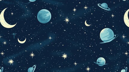 Space pattern featuring stars, moons