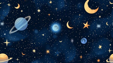 Fototapeta premium Space pattern featuring stars, moons