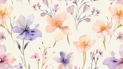 Pattern featuring delicate watercolor flowers in soft pastel shades