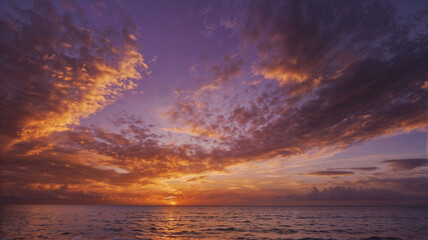 Peaceful Sunset by the Ocean: Purple, Orange, and Yellow Sky Palette
