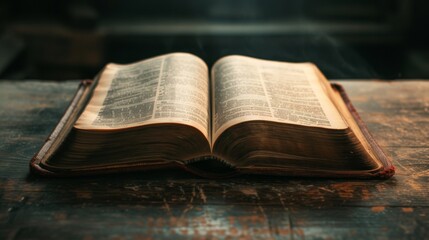 Fototapeta premium An open book on a clean wooden table